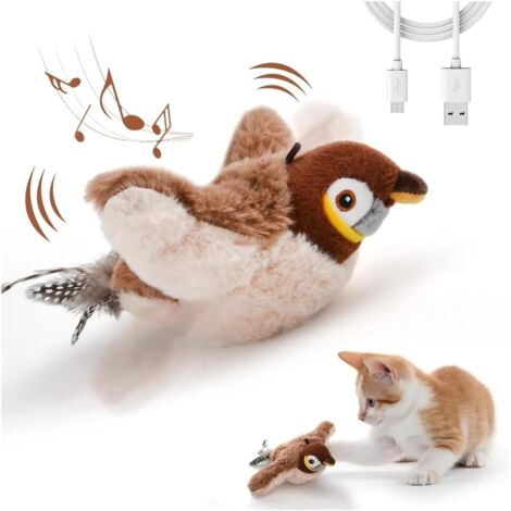 3 pièces Jouet Chat Oiseau Qui Bouge Jouet interactif for Chat et Oiseau, Oiseau battant et gazouillant Rechargeable (sans vol) avec Herbe à Chat for Chats d'intérieur, Jouet for Chat activé