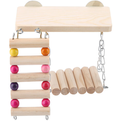 3 pièces Jouet en Bois pour Perroquet Écureuil Oiseau Échelle Balançoire Accessoire Cage