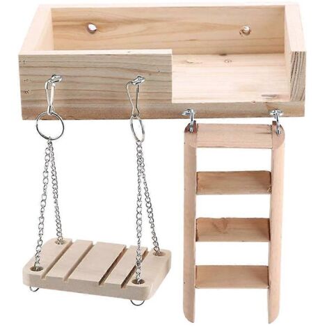 3 Pièces Jouets pour Hamster en Bois Naturel : Plateforme, Échelle, Pont et Balançoire