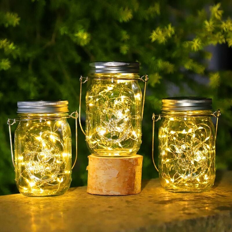 SNQ - 3 Pièces Lanternes Solaire Exterieur - 30LED Lampe Solaire Exterieur Jardin, IP65 Imperméable Lanterne Exterieur, Mason Jar Lampe Solaire