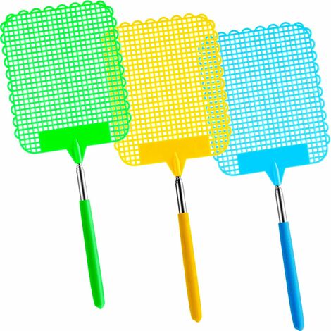 3 pièces (longueur étendue 73cm) grande tapette à mouches extensible pour la lutte manu contre les nuisibles avec manche télescopique, durable et robuste, léger et de bonne qualité