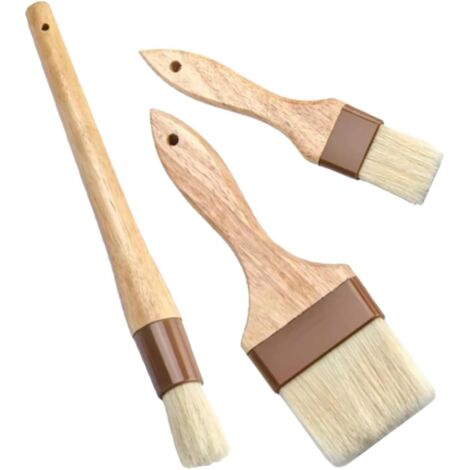 3 pièces Lot de Pinceaux à Badigeonner Poils Naturels Manche Hêtre