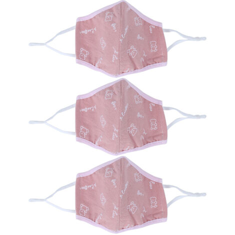 3 Pièces Masque Anti-Poussière Lavable pour Enfants, Couleur Rose Imprimé, Tissu Coton Respirant
