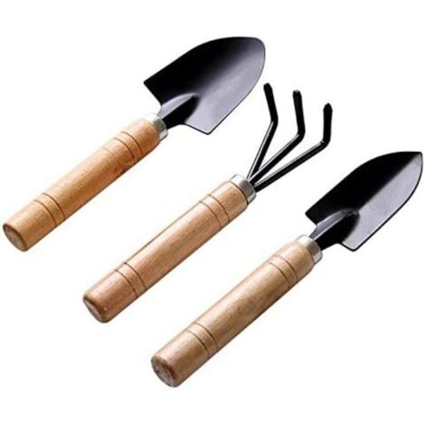 3 pièces mini pelle bonsaï outils ensemble - mini pelle de jardin râteau enfants outils de jardin pelle manche en bois pot de fleur plantes