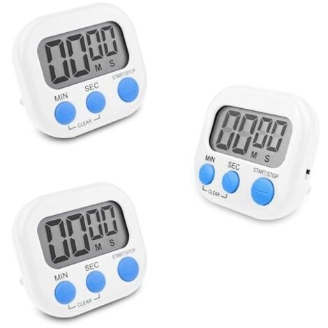 3 Pièces Minuteur de Cuisine Magnétique Blanc, Chronometre avec Grand Écran LCD, Chronomètre et Alarme Digital, Timer Enfant, Compte à Rebours pour Kitchen Cuisson Douche Sport