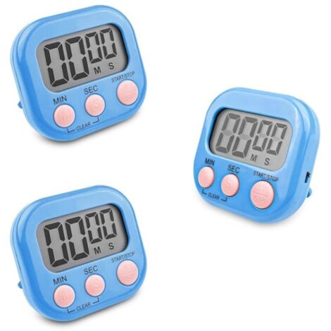 3 Pièces Minuteur de Cuisine Magnétique Bleu, Chronometre avec Grand Écran LCD, Chronomètre et Alarme Digital, Timer Enfant, Compte à Rebours pour Kitchen Cuisson Douche Sport