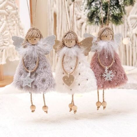 3 Pièces Ornements d'Arbres de Noël, Anges en Peluche Suspendus pour Sapin, Décoration de Noël Ange