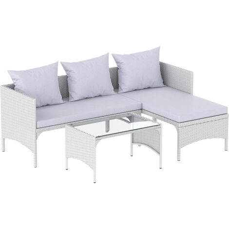 3 Pieces Outdoor Rattan Furniture Patio Sofa Set with Loveseat Lounge Chair Table Grey