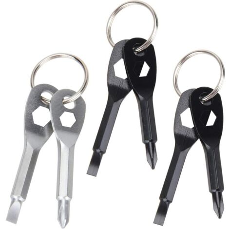 3 Pièces Outils de Tournevis Porte-Clés,Mini outil de poche multifonctionnel,4 en 1 Set d’Outil de Tournevis à Clé à Tête Plate et Croisée(Noir, Argent)