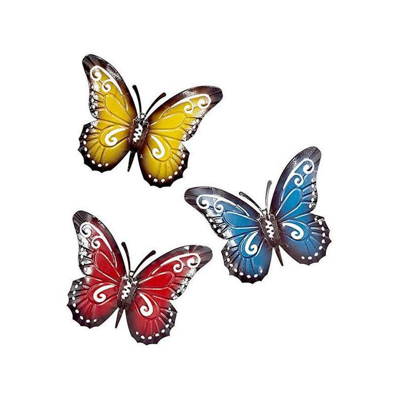 Betterlife - 3 Pièces Papillon en métal Un Groupe de Insectes Mignons colorés, pour accrocher Le Mur Art Jardin pelouse décor intérieur extérieur