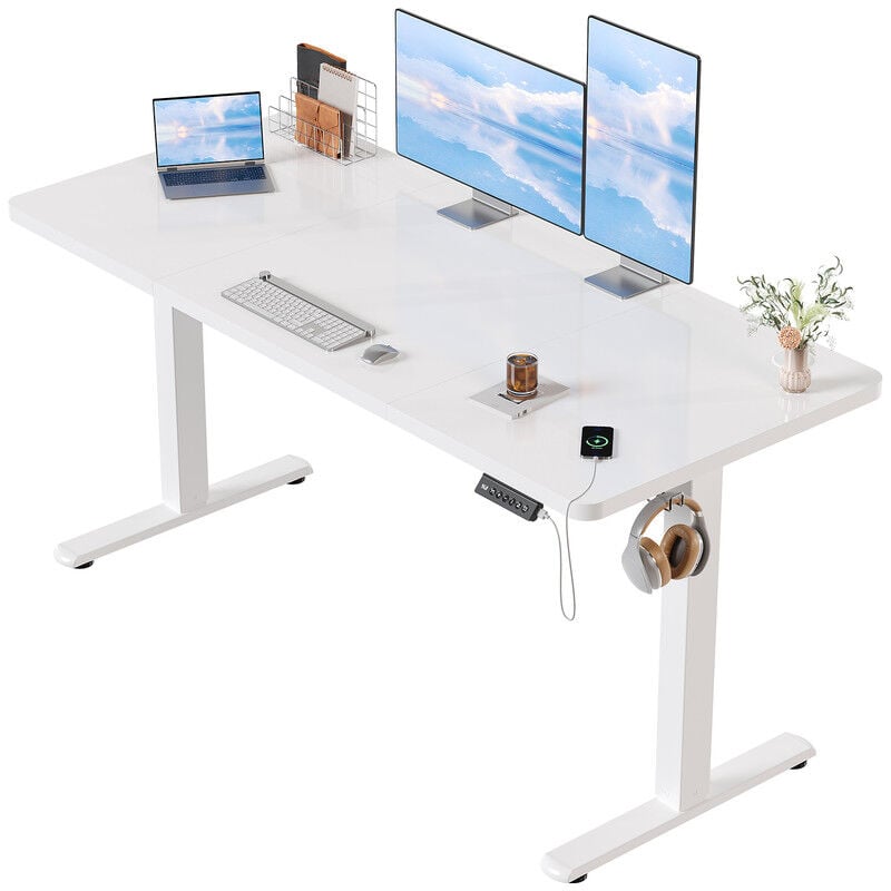 Bureau assis debout Disponible pour bureau ou jeux table réglable en hauteur longueur 140cm × largeur 60cm blanc Devoko