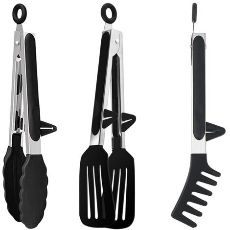 3 Pièces Pince Cuisine Inox de 27 cm en Acier Inoxydable Avec Support,Pinces pour Barbecue,Pince Cuisine Inox,Sans BPA,pour Barbecue,Buffet,Servir,Salade