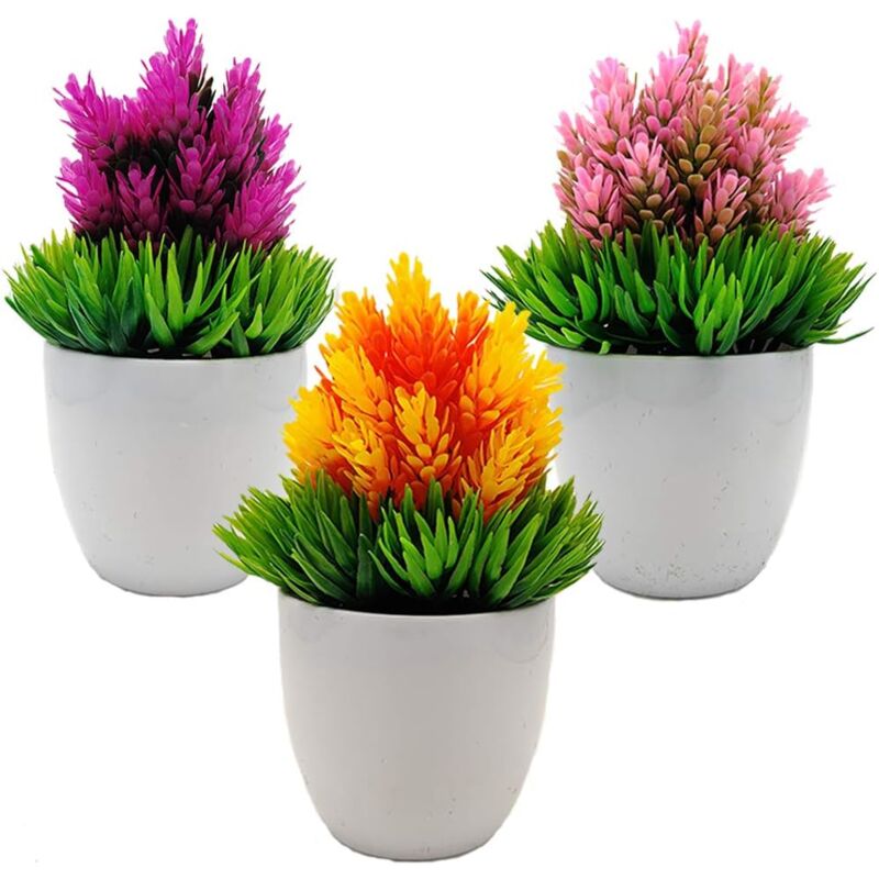 3 pièces Plantes artificielles en Pot Plantes en Plastique en Pot houblon Artificiel Fleur Herbe Verte Fleur Mini Plante Fausse avec des Pots Blancs