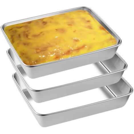 3 Pièces Plat Inox Four Rectangulaire 25.8x20x5 CM,Bac Inox Alimentaire,Plat Gastro Cuisine,Plat à Lasagnes Empilable,Plateau de Cuisson pour Barbecue,Plateau Gratin Four,Plat à Pâtisserie