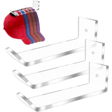 (3 pièces) Porte-casquettes, étagère à chapeaux, support mural pour casquettes, porte-chapeaux en acrylique, rangement pour chapeaux, sacs, clés, foulards, cravates, porte-casquettes mural transparent