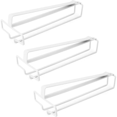 3 Pièces Porte Verre à Vin Suspendu, Support de Verre à Vin Sous Armoire, Porte-Verres à Pied Suspendu Sans Perçage, Métal Accroche-verres Pour étagère pour Cuisine Café Bar Restaurant (Blanc)