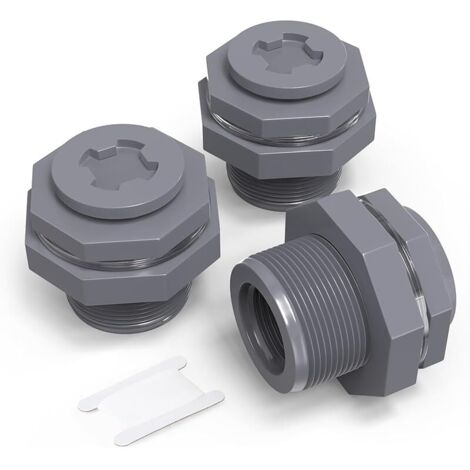 3 pièces PVC 1" Bulkhead Tank Connector Adapter Fitting with Plugs & Gasket for Water Tank, Rain barrels, Aquariums, Bathtubs and Sink