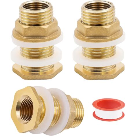 3 Pièces Raccord Citerne Eau de Pluie 1/2 Connecteur de Réservoir D'eau, Raccord pour Cuve D'eau en Laiton pour Robinets, Seaux, Réservoirs D'eau, avec Ruban D'étanchéité de Fil