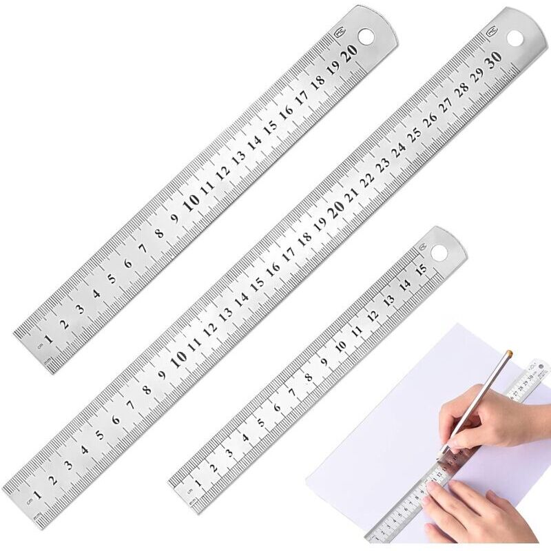 3 Pièces Regle Metal, Argent Réglet En Inox pour Mesurer, Apprendre, Travailler (Couleur Argent)