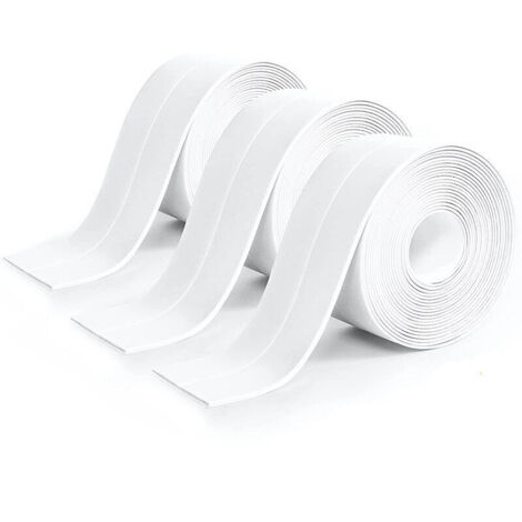 3 Pièces Rouleau Joint Silicone Blanc Salle De Bain, Ruban Adhésif Blanc Cuisine Ruban D'Étanchéité, Anti-Fuite Adapté À De Salle De Bains, Toilettes,Nombreuses Occasions (320 3,8Cm)