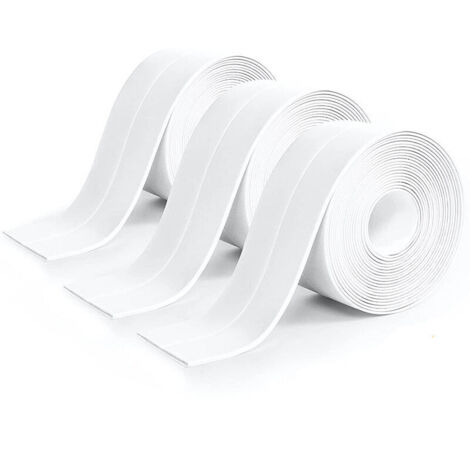 3 Pièces Rouleau Joint Silicone Blanc Salle De Bain, Ruban Adhésif Blanc Cuisine Ruban D'Étanchéité, Anti-Fuite Adapté À De Salle De Bains, Toilettes,Nombreuses Occasions (320 3,8Cm)