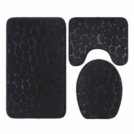 3 pièces salle de bain pavé en relief toilette tapis de bain tapis de sol antidérapant couvercle de toilette couverture tapis pour htel noir