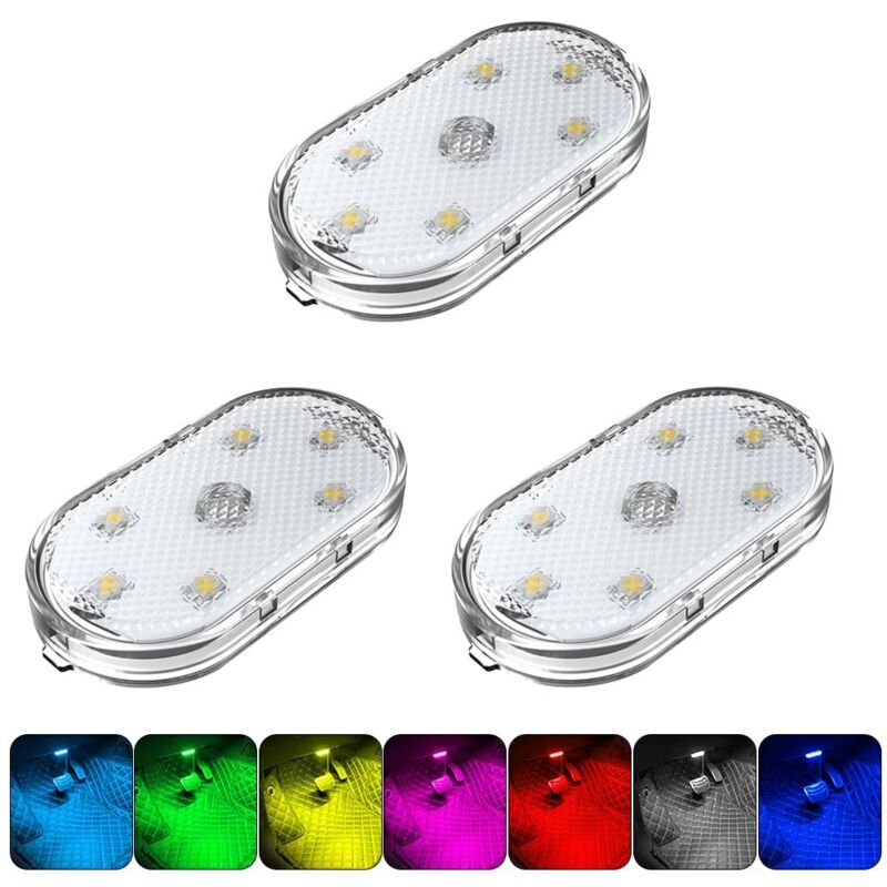 3 Pièces Tactile Plafonnier de Voiture Magnétique-Portable Éclairage Intérieur de Voiture pour Voiture Camion Placard Camping Caravane