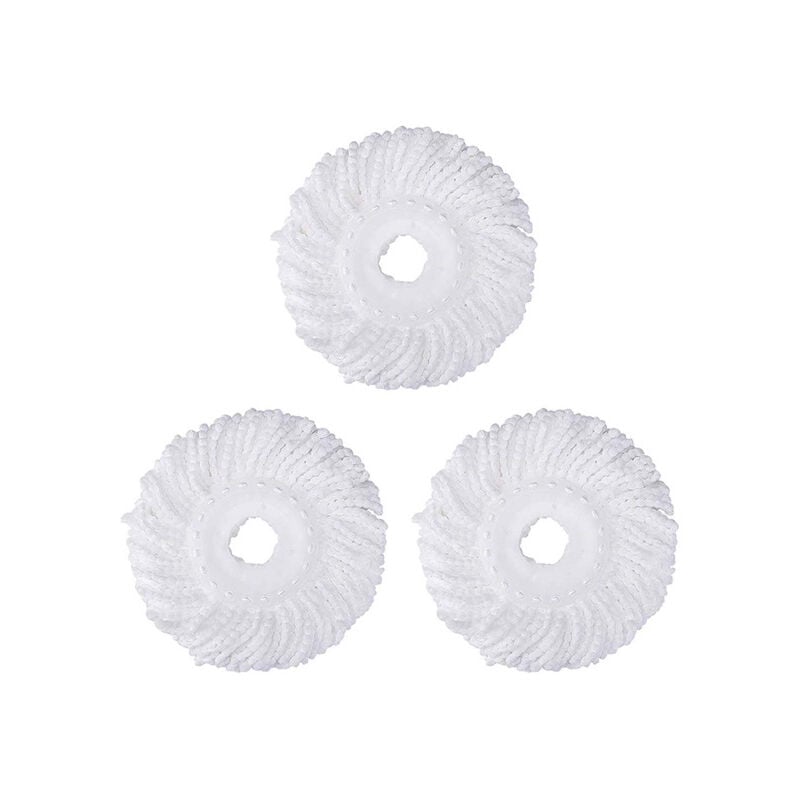 Linghhang - 3 pièces Tête de rechange pour vadrouille rotative blanche, tête en coton pour vadrouille en microfibre, chiffon de vadrouille universel