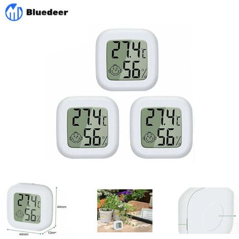 THSINDE Mini LCD Thermomètre Hygromètre Interieur Numérique, Température Humidité de Haute Précision Portable -50 ℃ 70 ℃ 10% 99% RH Guazhuni (Blanc) 3 pièces Bluedeer