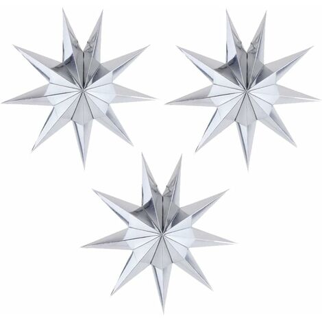 3 pièces Vintage 3D étoile en Papier à Suspendre lanternes de Noël Ornement Maison Vacances Décorations 30 cm/12 en Large (Argent) GrooFoo