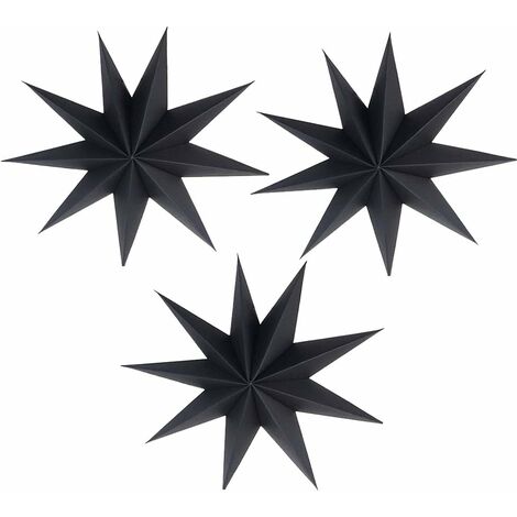 3 pièces Vintage 3D étoile en Papier à Suspendre lanternes de Noël Ornement Maison Vacances Décorations 30 cm/12 en Large (Noir) GrooFoo