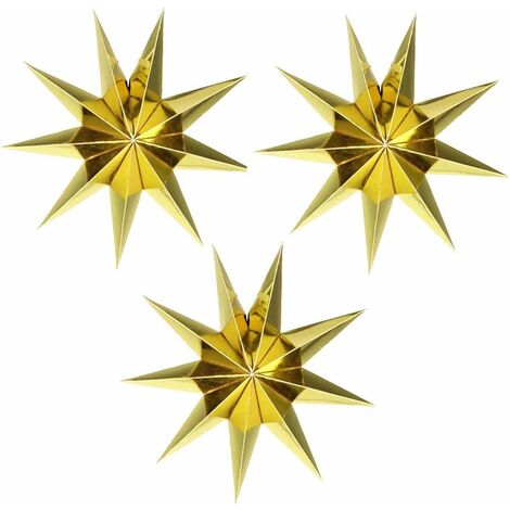 3 pièces Vintage 3D étoile en Papier à Suspendre lanternes de Noël Ornement Maison Vacances Décorations 30 cm/12 en Large (Or) GrooFoo