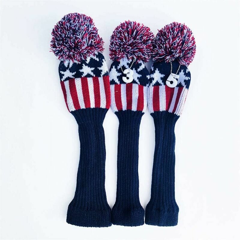 3 pièces Vintage tricoté Golf Couvre-Chef Pilote Chaussette Club Couvre-tête en Bois adapté pour Fairway Hybride avec des étiquettes numérotées