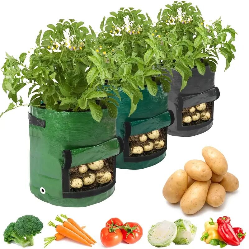 Yozhiqu - 3 pièces/ensemble sacs de culture de pommes de terre avec rabat Pot de jardinière de 7 gallons avec poignées et fenêtre de récolte pour
