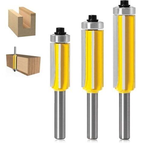 3 Pièces,Fraise Defonceuse,Tige 4 Flûte Fraise à Copier Avec Roulement Supérieur Fraise Pour Affleurer Droite Carbure Fraisage de Menuiserie Bricolage de Coupe (Métal)
