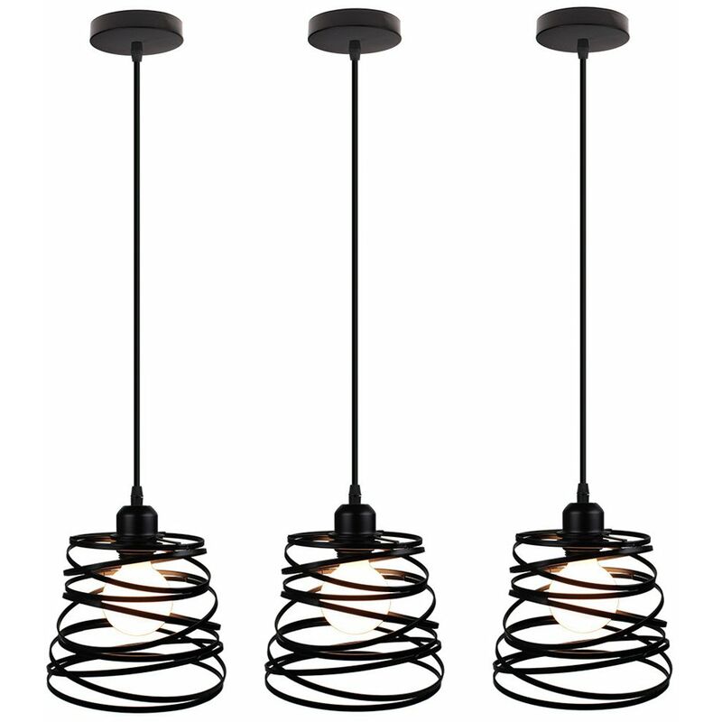 (3 Piece)Spring Shape Ø20CM Pendant Light Vintage Industrial Pendant Lamp Retro Metal Hanging Light Black