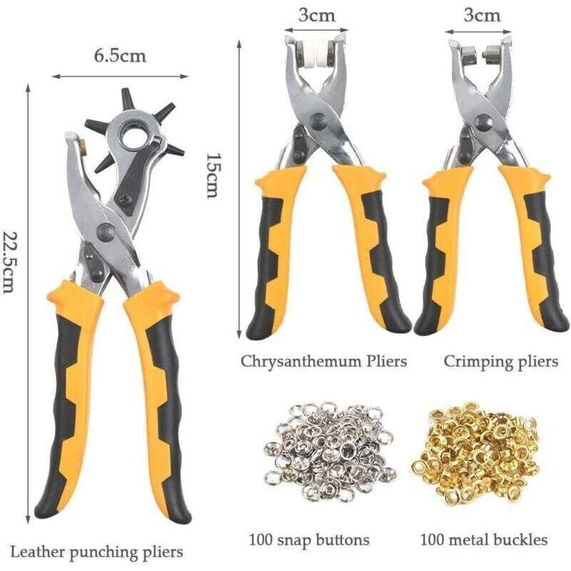 3 Pièces Set Pinces Perforatrice Cuir, Pince à &oeligillets et Pince á Rivets pour Boutons/Oeillets/Rivets