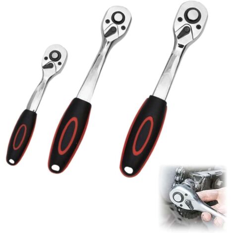 3 piezas Clé à cliquet professionnelle,Clé télescopique1/4、1/2、3/8,Clé Cliquet Dégagement Rapide， réversible 24 dents Cle a ，Herramientas especiales para mantenimiento -
