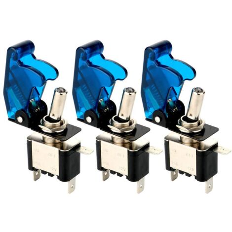 3 Piezas Conmutador de Palanca con Luz LED Azul, 20A 12V-24VDC, Interruptor de Palanca 2 Posiciones ON/Off 3 Pin SPST, Rocker Toggle Switch para Auto Vehiculo Barco