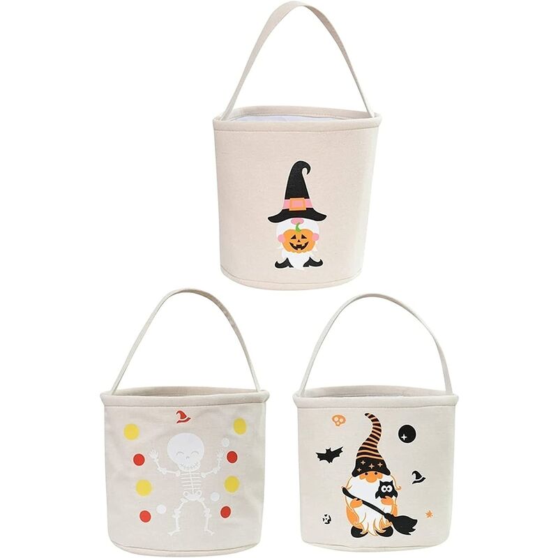 

3 piezas de bolsa de cubo de canasta de calabaza de Halloween para niños, bolsa de dulces de Halloween, accesorios de decoración de Halloween （blanco