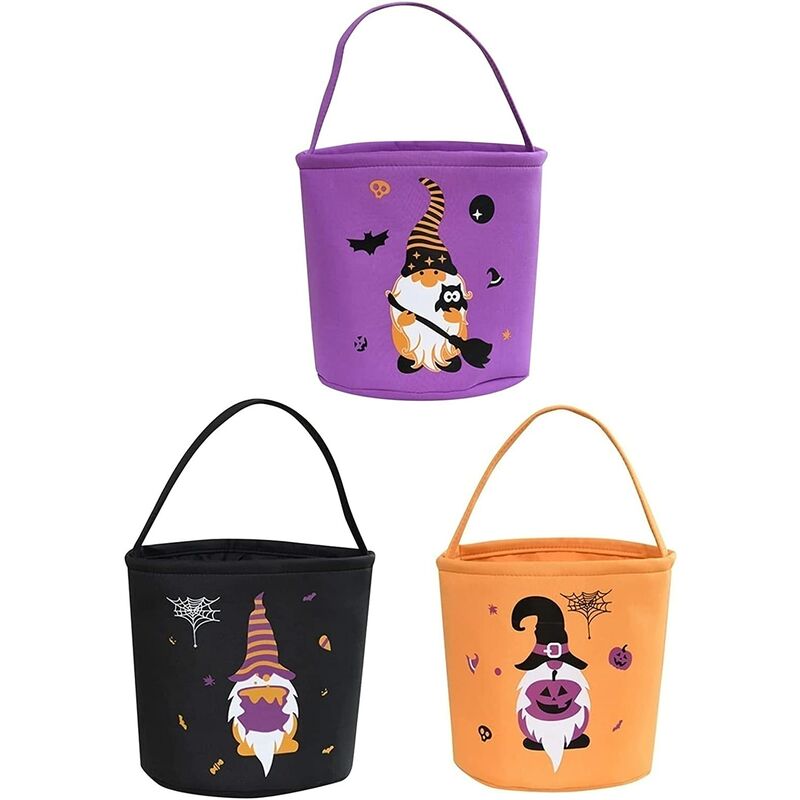 

3 piezas de bolsa de cubo de canasta de calabaza de Halloween para niños, bolsa de dulces de Halloween, accesorios de decoración de Halloween (negro