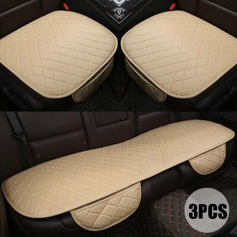 Funda de cuero PU de lujo para asiento de coche, cojín delantero, Protector  de alfombra, Universal, antideslizante, Beige