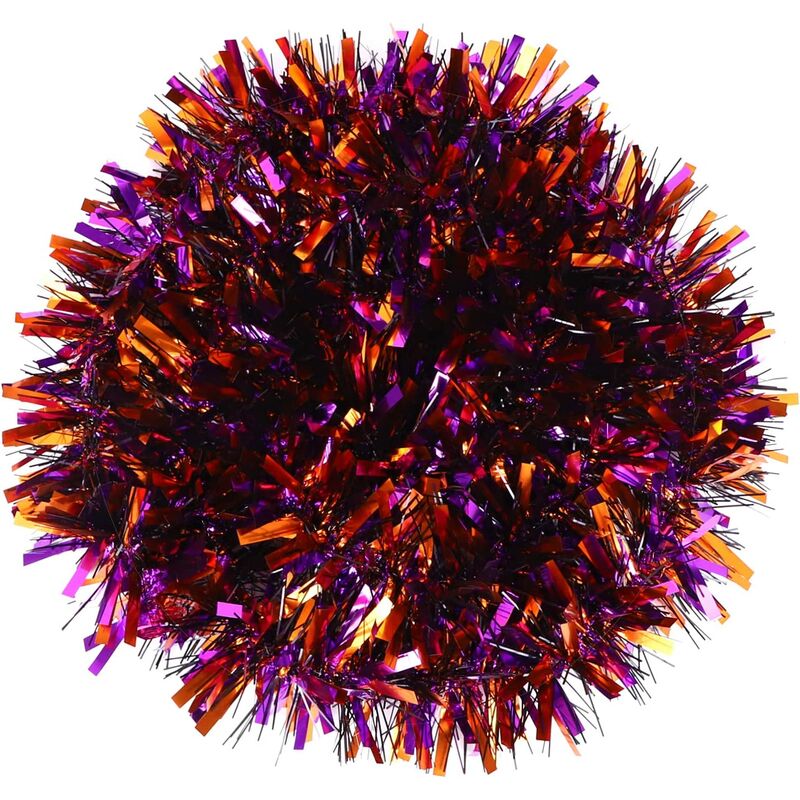 

Sun Floweres - 3 piezas de guirnaldas de oropel de Halloween, negro brillante, naranja y morado, guirnalda metálica colgante de Halloween para