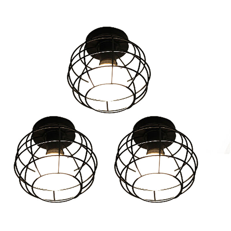 

Axhup - 3 piezas de lámpara de techo esférica creativa para dormitorio y sala de estar, lámpara colgantes de jaula de bolas retro moderna, negro