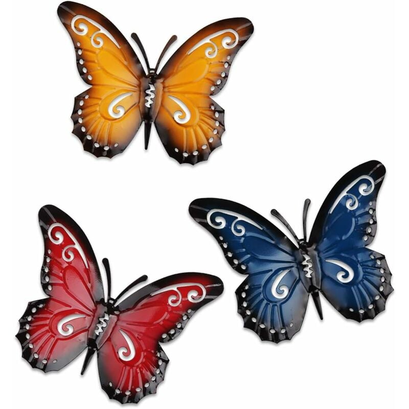

3 piezas de mariposa de metal un grupo de insectos lindos coloridos, para colgar arte de la pared decoración del césped del jardín esculturas de