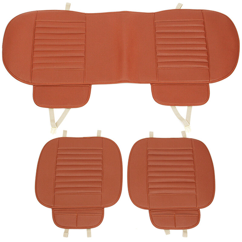 

3 piezas funda de asiento de coche almohadilla de bambu transpirable estera de cuero de PU para cojín de silla de automovil,naranja