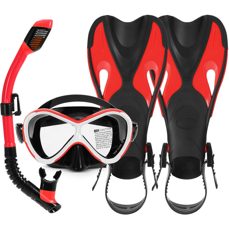 

3 piezas Kit de snorkel para ninos Gafas de natacion Tubo de snorkel seco Aletas ajustables,Rojo, SM