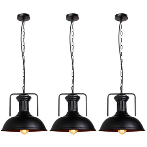 3 Piezas Lámpara Colgante con Pantalla de Metal E27 Lámpara de Techo Vintage para Dormitorio Sala de Estar Loft Bar Negro