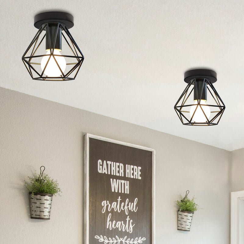 

3 piezas lámpara colgantes vintage negro, lámpara suspensa de jaula de hierro para restaurante, candelabro de diamantes con accesorios E27 - negro
