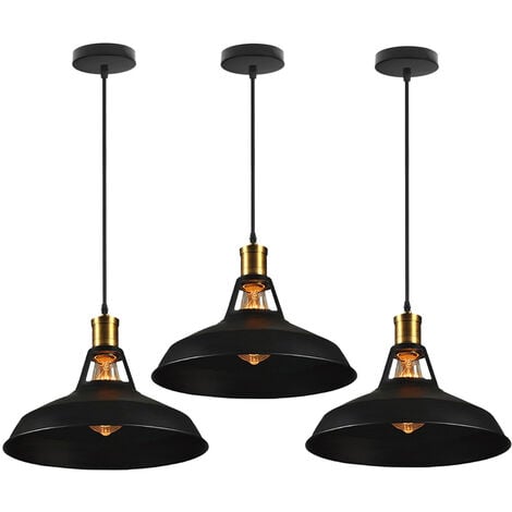 AXHUP 3 Piezas Lámpara de Techo Vintage Lámpara Colgante Industrial Luz Retro Rústica Clásico Luz de Metal, Iluminación E27 para Restaurante, Sala Negro